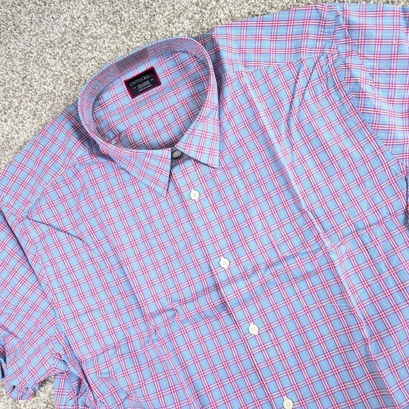 UNTUCKit Other - UNTUCKit Mens XXL Short Sleeve Plaid Button Down‎ Shirt Red Blue Sauterns